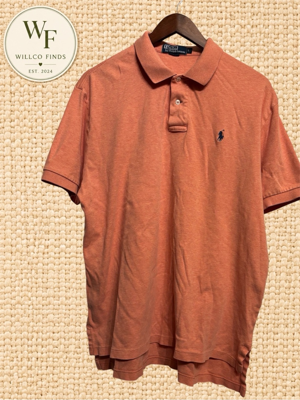 Polo Ralph Lauren Men’s Polo Shirt L Orange Heather Short Sleeve Pony Navy Logo